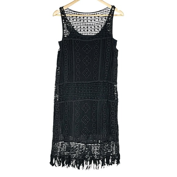 Lauren Ralph Lauren Dresses & Skirts - Lauren Ralph Lauren Boho Crochet Knit Fringe Dress Sz M Lace Festival Cover Up